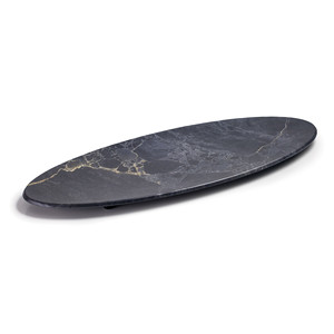 Vassoio di Servizio in Pietra Ovale, Finitura in Marmo Grigio Scuro, Formato Grande - Product Image 1