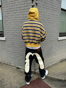 Sweat à capuche vintage américain hip-hop brodé, à rayures colorées, tricoté, coupe oversize et ample, manches longues, style streetwear unisexe - Product Image 4