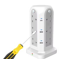 Regleta Inteligente de Alta Calidad con 12 Tomas de CA, 4 Puertos USB, 2 Puertos Tipo C, Protección contra Sobrecarga, Cable de 2m, Enchufe de Torre para Escritorio