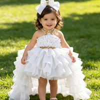 Gaun pesta anak perempuan, gaun pesta anak-anak, gaun putri musim panas, gaun bunga untuk pernikahan, dengan aksesoris ruffle high low train dan headband untuk ulang tahun.