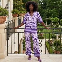 Ensemble 2 pièces formel uni grande taille pour femme, avec chemisier à revers courts et pantalon large, coupe classique, tenue de vacances ODM