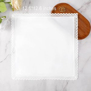 Serviette de table en tissu mélange coton et lin, moderne, brodée, carrée, avec bordure en dentelle crochet, réutilisable, pour mariage, banquet, repas à la maison - Product Image 4