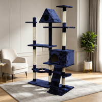 Arbre à chat d'intérieur multi-niveaux avec griffoir en sisal, maisonnette pour chat, échelle et jouet interactif suspendu