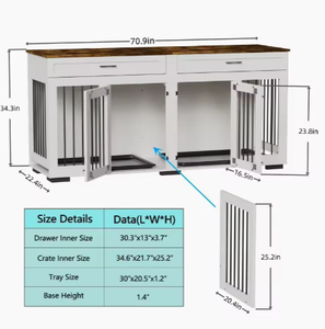 מודרני כלב עץ גדול מודרני עם דלתות כפול ו 2 מגשים כבדים סלון לחיות מחמד כלוב ל 2 כלבים - Product Image 6