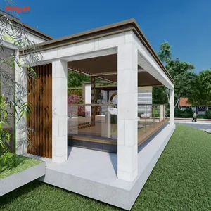 Gazebo elétrico para jardim, para exterior, para villa, para exterior, em liga de alumínio, simples, parede inclinada, solário