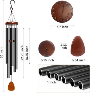 50-inch Black Aluminum-<b>wood</b> <b>Wind</b> <b>Chime</b>, Outdoor Waterproof, Holiday Gift, Outdoor Home Decoration - Product Image 1