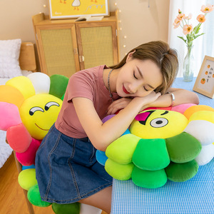 IN STOCK Kawaii Soft Sun Flowers Mat Sofa Plant Cushion Juguetes Toy Expression Colorful Plush Rainbow Sunflower <strong>Pillow</strong> - Product Image 4