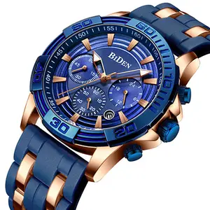 BIDEN Luxe Merk Mode Sport Horloge Mannen Siliconen Band Quartz Horloges Waterdicht Bedrijf Chronograaf Klok Man Horloge