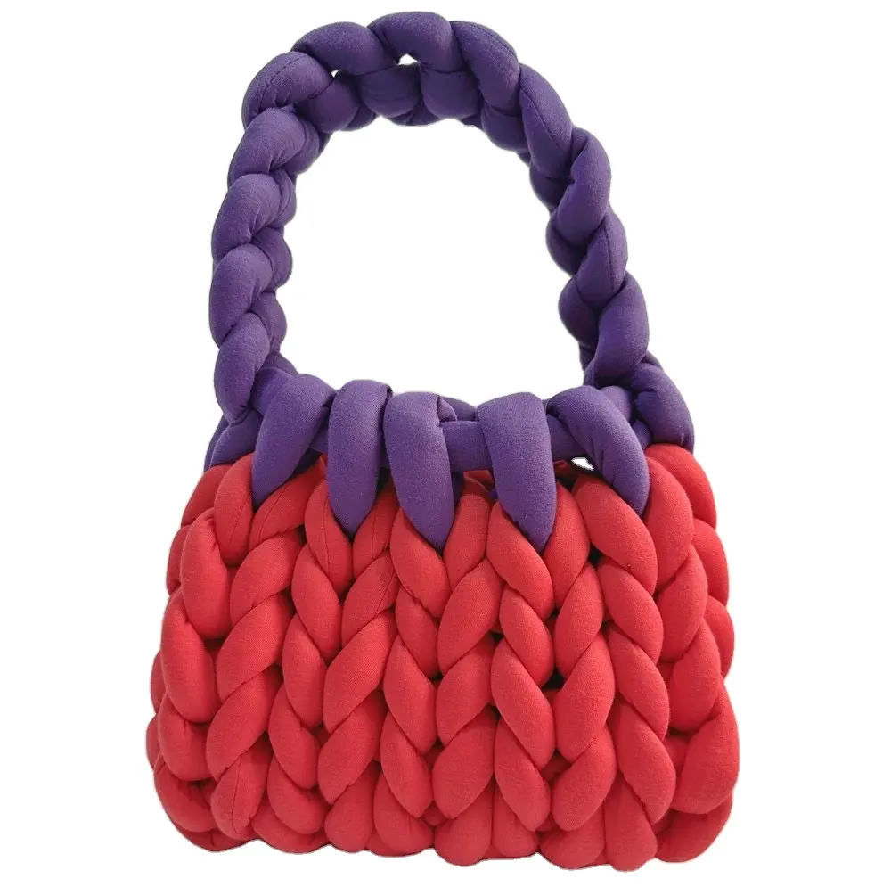 Big Size Casual Soft Handwoven Thick Bulky Chunky Yarn Knit Shoulder Bag Cute Braided DIY Bucket Tote Bag