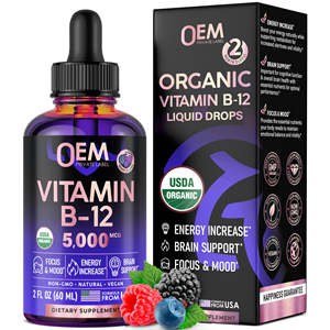 Gouttes sublinguales de vitamine B12 organique OEM 5000 mcg liquides végétaliennes méthylcobalamine B12 à absorption élevée pour un regain d'énergie et un métabolisme amélioré - Product Image 1