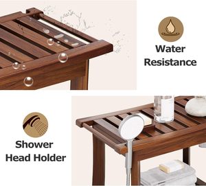 <span class=keywords><strong>Panca</strong></span> doccia in teak da 23,6 pollici, 300 libbre, con ripiano portaoggetti e portasciugamani per bagno, uso interno/esterno, Cina - Product Image 2