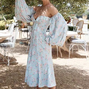Vestido Casual de Mujer con Estampado Transpirable, Cuello Barco, Sin Tirantes, Manga Larga Abullonada y Corte en A - Product Image 2