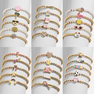 Braccialetto dell'amicizia personalizzato in <span class=keywords><strong>oro</strong></span> con perline, ciondolo a forma di matita per zaino da scuola per bambini, braccialetto elastico - Product Image 4