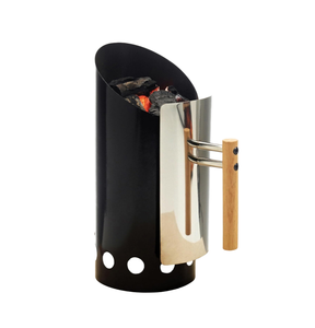Encendedor de carbón moderno negro para chimenea, de hierro esmaltado duradero - Diseño plegable, alta presión, seguridad, mango de madera, para barbacoa automática - Product Image 1