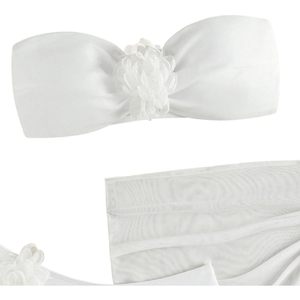 Conjunto de Bikini de 3 Piezas Personalizado para Mujer, Top Bandeau con Apliques Florales, Traje de Baño Elástico, Falda de Playa Blanca - Product Image 4