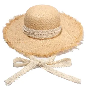 Соломенная шляпа из рафии с широкими полями, летние пляжные кружевные солнцезащитные шляпы от солнца, оптовая продажа