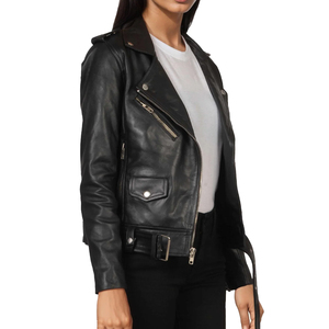 Veste en cuir véritable pour femme, style mode, vêtement d'extérieur, veste en cuir noir véritable souple pour les voyages décontractés et le quotidien - Product Image 3