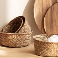 Panier de rangement pliable multifonction moderne en jonc de mer naturel pour cuisine, entrée, table – Livres, télécommandes