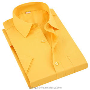 남자의 캐주얼 면 폴리 에스테르 반소매 셔츠 플러스 사이즈 스탠드 칼라 도매 의류 순수한 색상 능 직물 - Product Image 1