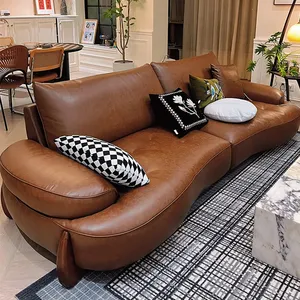 Canapé en cuir minimaliste italien, courbé, rétro, salon, moderne, <span class=keywords><strong>simple</strong></span>, canapé design combiné - Product Image 3