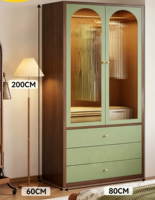 Armoire moderne en acier avec portes vitrées, panneaux cannelés, design anti-poussière, tiroirs de rangement pour vêtements pour chambres à coucher