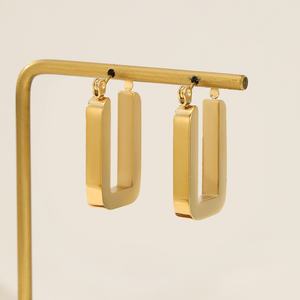 ต่างหูห้อยทรงเรขาคณิตมินิมอล สแตนเลสชุบทอง 18k ทันสมัย สำหรับทุกเพศ - Product Image 4