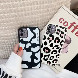 Ins Melk Case Leopard Galvaniseren Lens Beschermende Telefoon Case Voor Iphone 12 Pro Max Cover