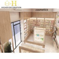 Vitrine de pharmacie minimaliste en bois clair, étagère de présentation de cosmétiques, comptoir de présentation de cosmétiques
