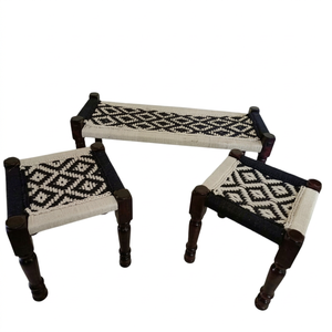 Excellent Craftsmanship Eco-Friendly Wooden <b>Ottoman</b> Wicker <b>Stool</b> Black White Cotton Rope 2 Seater Bench Bone Inlay Apartment - Product Image 1