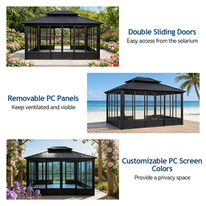 Pavillon sur mesure avec toit rigide, espace de vie extérieur 12*12, portes coulissantes, structure résistante au vent, structure en aluminium, salle de <span class=keywords><strong>jardin</strong></span> - Product Image 3