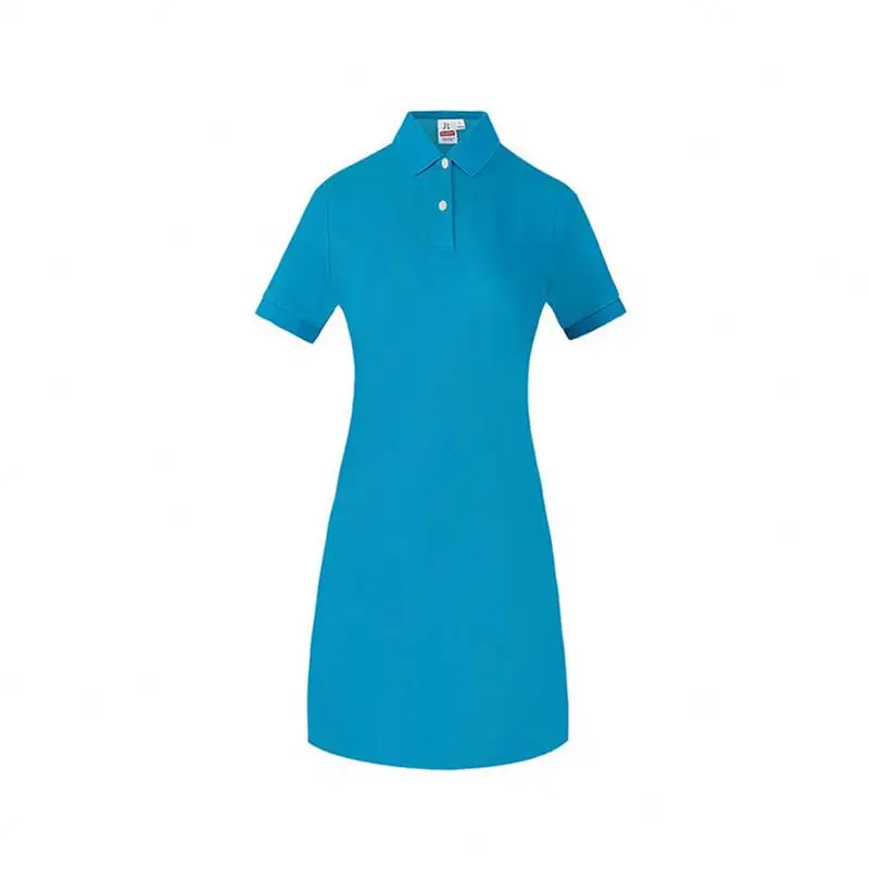 SHULIQI 100% pamuk kadın boş Golf Polo T shirt elbise işlemeli Logo düz kısa kollu rahat Polo gömlekler