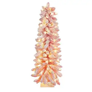 9 Feet Outdoor Artificial Pvc Pink Fairy Flocking Christmas Tree With Led Light