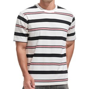 T-shirt décontracté rayé pour homme de qualité supérieure, coupe classique, col rond, tricoté 100 % coton, commande en gros, impression par sublimation - Product Image 4