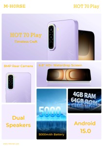 Teléfono Inteligente Desbloqueado <span class=keywords><strong>M</strong></span>-HORSE HOT70 Play 4GB+64GB Android <span class=keywords><strong>15</strong></span> Doble SIM AMOLED Pantalla Completa Carga Rápida - Product Image 6