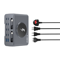Station de charge de bureau GaN 1150W à 10 ports avec câble Type-C rétractable intégré 65W, chargeur sans fil 15W, hub de charge rapide PD140W