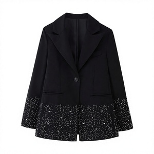 Blazer Corto Negro de Mezclilla con Cinturón de Ganchillo Estilo Vintage para Mujer, Moda Casual Holgada, Nueva Colección 2025 para Todas las Temporadas - Product Image 4