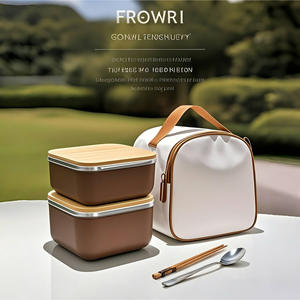 Ensemble de boîtes à lunch avec couvercle en bois, sac isotherme portable en acier inoxydable 304 pour les employés de bureau avec compartiments - Product Image 4