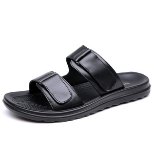 Sandales d'été décontractées pour hommes en cuir PU à bout ouvert avec boucle, semelle extérieure en caoutchouc respirante, grandes tailles - Product Image 5