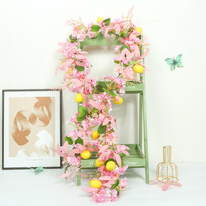 Guirnalda de ratán con flores de cerezo artificiales y frutos de limón, fácil de conseguir, decoración para el hogar, para uso en interiores y exteriores. - Product Image 1