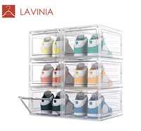 Lavinia Baskets en plastique transparent Boîtes de rangement empilables pour chaussures Tiroir en plastique à l'avant Boîte à chaussures magnétique en gros