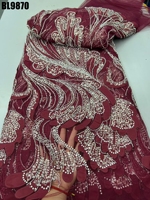 Nouveau Tissu de Robe de Mariée Écologique en Dentelle Brodé de Perles Tubulaires, Paillettes et Mailles, Motif Floral, Fabriqué en Équateur