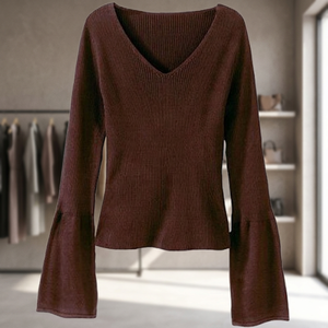 High Quality Women's 100% Cotton V-Neck Pullover Loose Fit <b>Winter</b> Warm Flat Knitted Thick Anti-Pilling Anti-Wrinkle <b>Long</b> Bell - Product Image 2