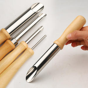 4ชิ้นสแตนเลสและไม้ทรงกลมตัดหลุมดินสำหรับเครื่องปั้นดินเผาและประติมากรรมสำหรับเครื่องมือดินเหนียว - Product Image 2