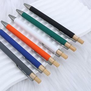 Stylo bille rétractable haut de gamme noir et bleu, avec capuchon en bois de bambou et corps en aluminium pulvérisé, pointe de 0,7 mm, idéal pour le bureau et la publicité - Product Image 3