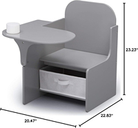 Chaise de bureau tout-en-un grise pour enfants avec table d'appoint intégrée, porte-stylos, tiroir de rangement en tissu, siège d'étude individuel pour tout-petits pour salle de jeux