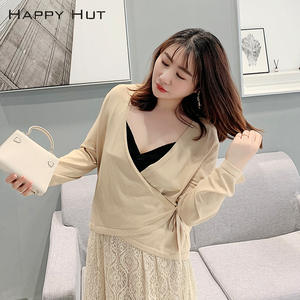 แฮปปี้ฮัทเสื้อคลุมกันแดดผ้าไหมน้ำแข็งบางสำหรับผู้หญิงไซส์ใหญ่ คอวีผูกเชือก สีกากี รุ่น N7552 - Product Image 5