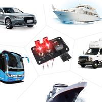Interrupteur à bascule 2 voies en alliage d'aluminium avec LED rouge 12V, panneau d'interrupteurs à bascule avec disjoncteur USB pour voiture de course