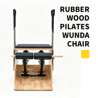 Chaise de Pilates Wunda en bois de caoutchouc avec revêtement en PU, résistance à ressort réglable, chaise d'exercice Pilates avec roulettes mobiles
