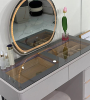 Table de maquillage moderne de luxe avec miroir LED et pieds en métal, bureau de maquillage avec tiroirs, meubles de chambre à coucher