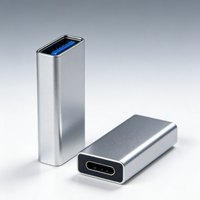 Adaptor USB-C Female ke USB 3.0 Female dengan Output DC, Bahan Aluminium Alloy, Kompatibel untuk Laptop, Ponsel, Kamera, Dilengkapi Proteksi Sirkuit Pendek